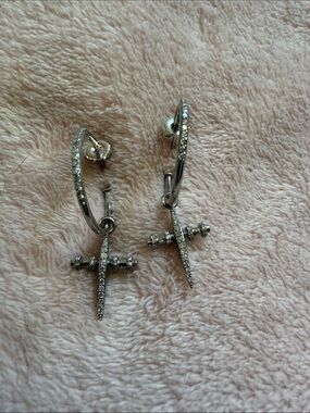 Sheryl Lowe Silver Diamond Cross Hoop Earrings